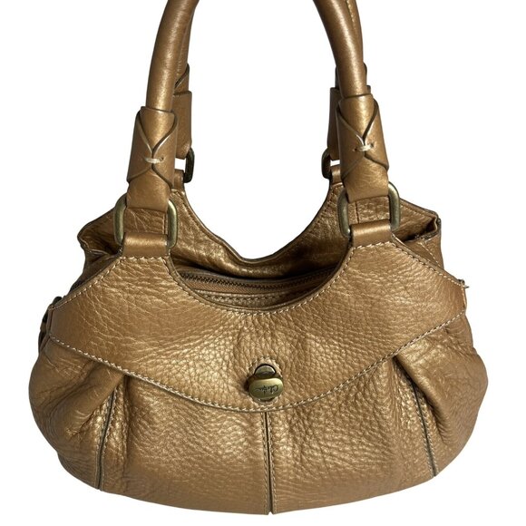 Cole Haan Gold Pebbled Leather Handbag Double Handles & Zip Closure - Picture 1 of 13